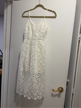 ASTR the Label White Lace Midi Dress Spaghetti Strap Fit & Flare M